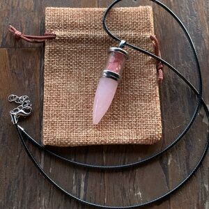 Rose Quartz Bullet Pendant Mens Crystal Necklace Unisex Crystal Necklace